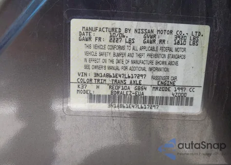 2007 Nissan Sentra 2.0S z USA, uszkodzony, nr VIN 3N1AB61E47L617297